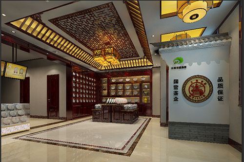 义马古朴典雅的中式茶叶店大堂设计效果图
